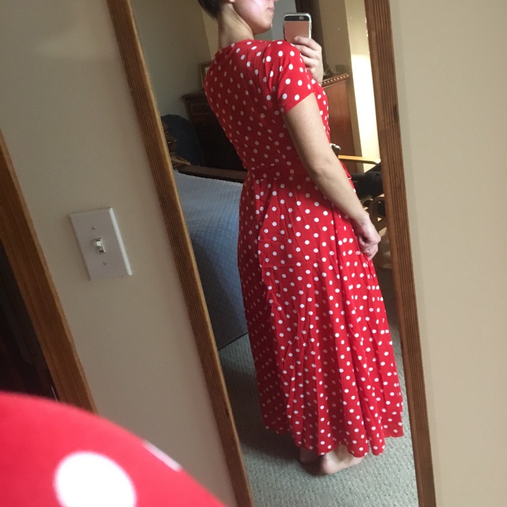MAXI POLKA DOTTED RED DRESS - Picture 4 of 8
